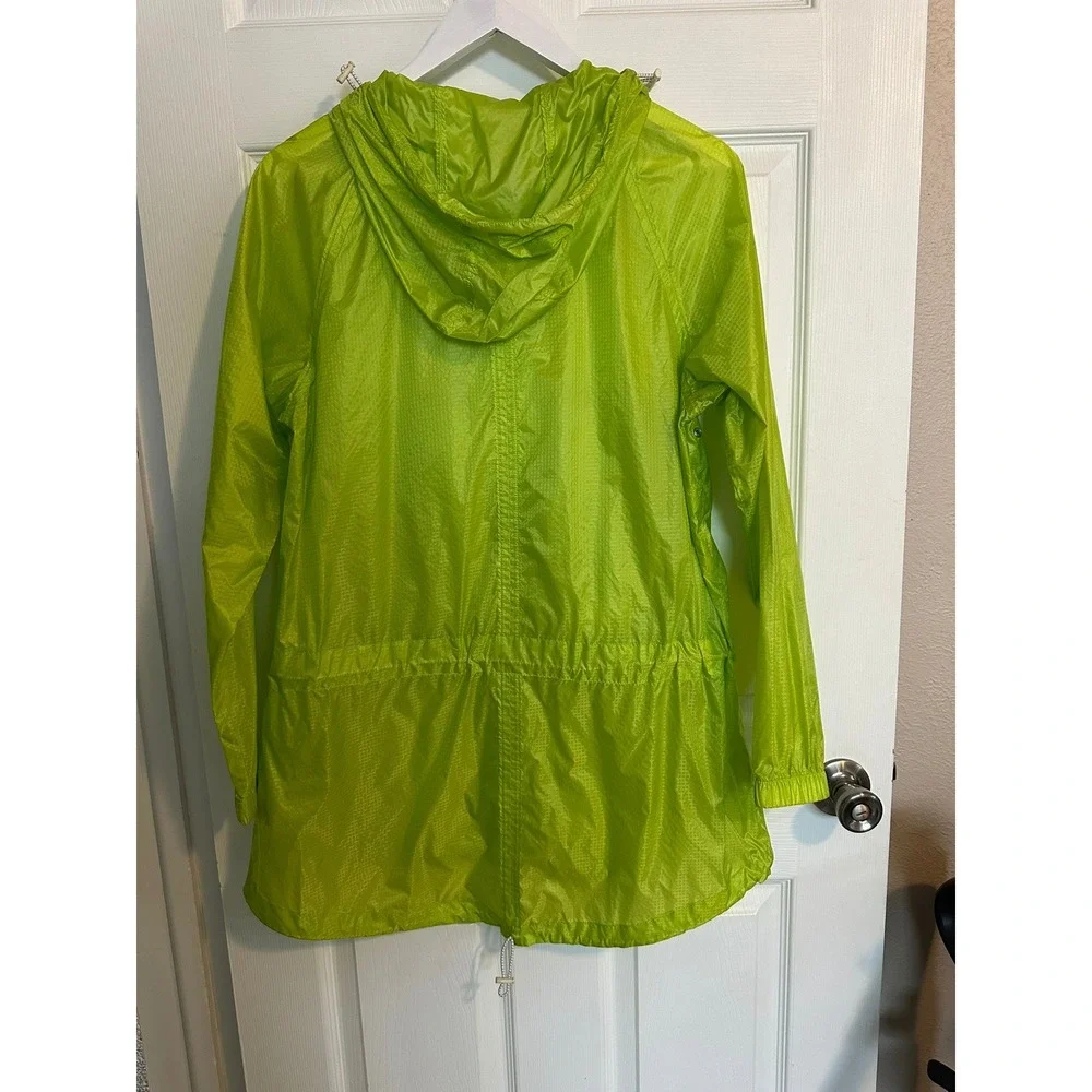 Nautica Performance Womens Neon Lime Green Full Zip Hooded Windbreaker Jacket M - Picture 2 of 7